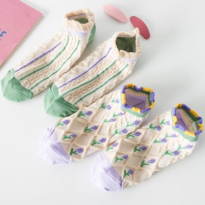 花邊短襪Ins潮 泡泡口花朵船襪  472