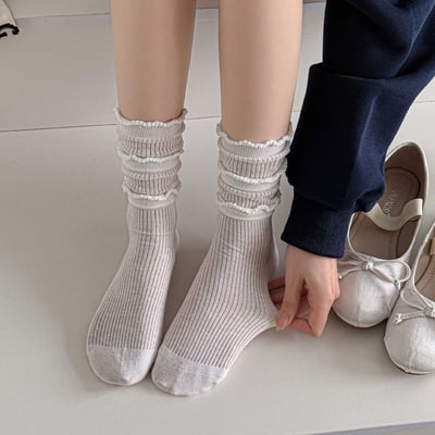 韓系蛋糕花邊棉襪 春夏薄款透氣中筒襪   806