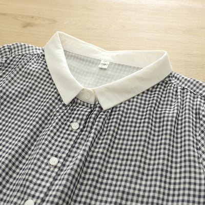 小清新圓領格子雙層棉紗短袖襯衫 7344