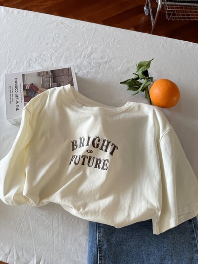 春夏小清新 BRIGHT 印花 短袖T恤 韓系日系 純棉透氣 字母上衣 寬鬆顯瘦 韓感 ins百搭 學生 n600013