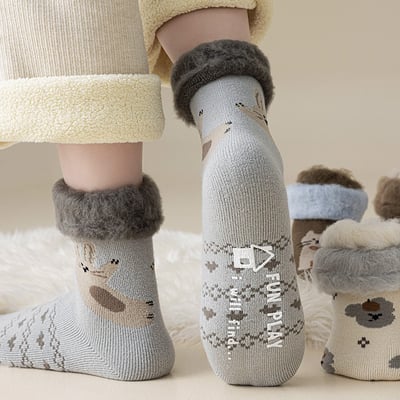 (冬襪) 厚毛圈襪 加厚保暖插畫襪 居家睡眠襪 n1032
