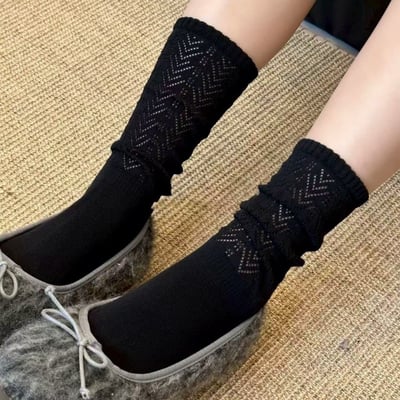 日系ins 菱格小香風中筒襪 鏤空網眼襪   n1133