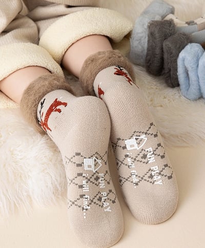 (冬襪) 厚毛圈襪 加厚保暖插畫襪 居家睡眠襪 n1033