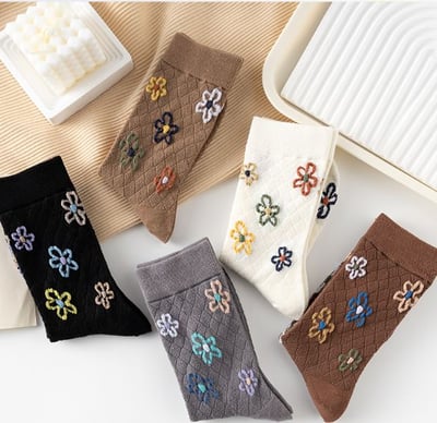 小花中筒襪吸汗透氣百搭女襪045