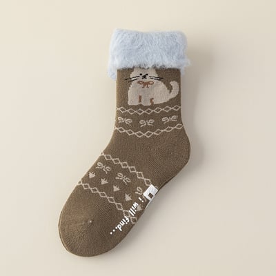 (冬襪) 厚毛圈襪 加厚保暖插畫襪 居家睡眠襪 n1037