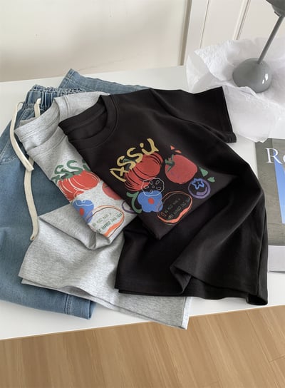 南瓜派對 精梳棉印花T恤 韓系圓領短袖上衣  n7394