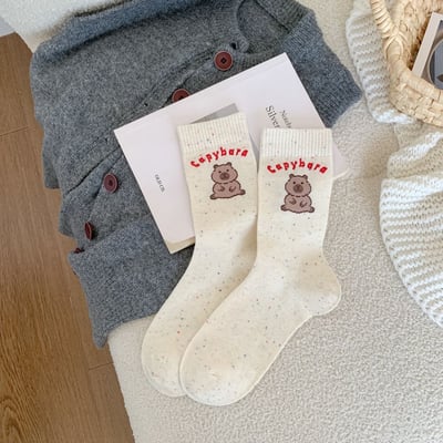 卡通動物ins潮 休閒運動學院風 中筒襪棉襪  535