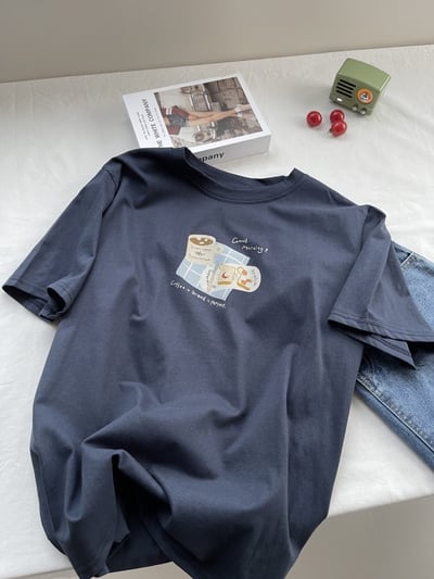 俏皮吃貨系 夏季純棉短袖T恤  女寬鬆顯瘦設計感上衣 百搭休閒 半袖 圓領 時尚 氣質  女裝 n600025