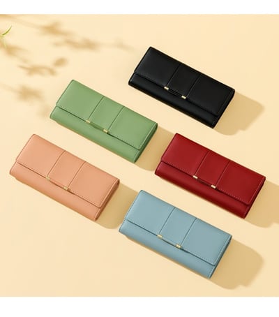 日系簡約女士長款三折皮夾 n5621