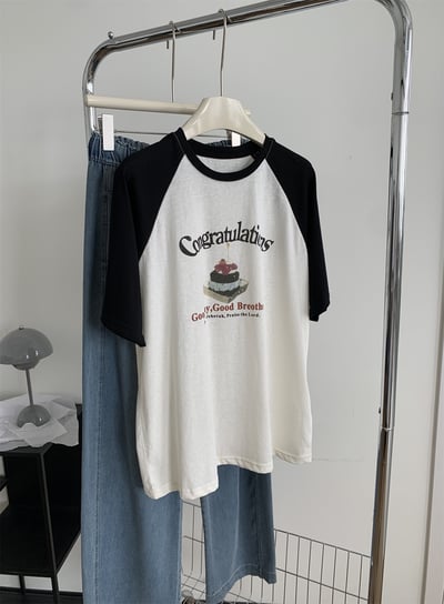 輕薄透氣雪花棉 韓系印花短袖 插肩袖T恤垂感上衣  7373