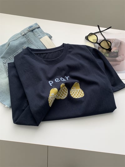 韓系減齡印花 涼感雪花棉 短袖女夏季薄款T恤 7383