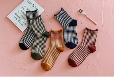 小格子甜美鬆口韓版襪 014