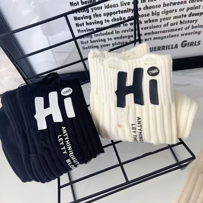 破洞襪個性Hi字母 乞丐襪中筒潮襪   n1215