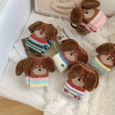 (厚襪) 可愛臘腸狗 毛茸茸加厚睡眠襪 居家地板襪 n1104