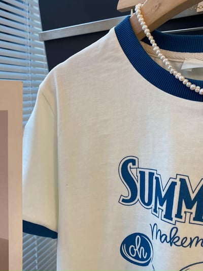 氣質寬鬆拼色印花卡通 純棉短袖T恤  7353