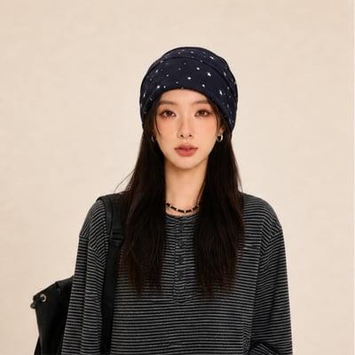 韓系小星星冷帽 復古星星印花堆堆帽8