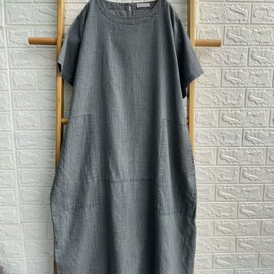 棉麻連身裙 女 春夏新款 復古文藝 寬鬆大尺碼 中長款 短袖洋裝 顯瘦遮肉 氣質百搭 簡約 休閒 落地裙 綠 裙子 n37600516