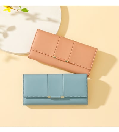 日系簡約女士長款三折皮夾 n5622