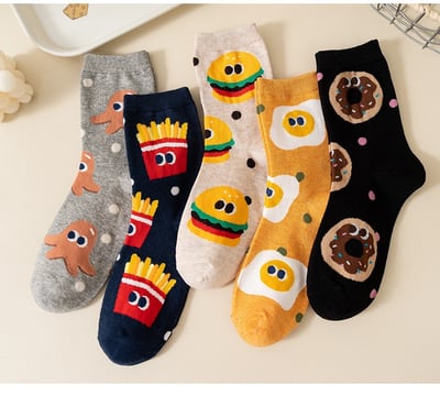 美食棉襪中筒襪 可愛個性創意韓版襪   9510