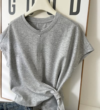 不規則下擺系帶 短袖T恤極簡收腰顯瘦   7211