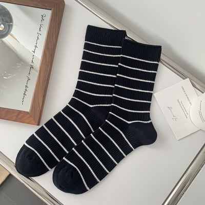中筒襪 精梳棉 條紋撞色學院風 雙針女襪   565