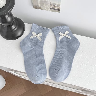 純棉蝴蝶結泡泡口 透氣短襪	  432