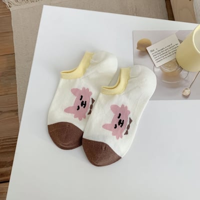 春夏薄款襪子 卡通塗鴉點子紗 矽膠防滑淺口船襪隱形襪   529