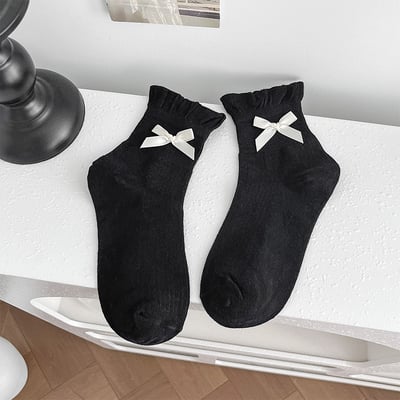 純棉蝴蝶結泡泡口 透氣短襪	  435