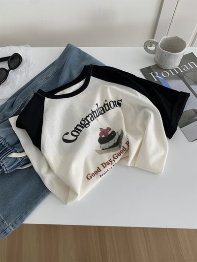 輕薄透氣雪花棉 韓系印花短袖 插肩袖T恤垂感上衣  7372