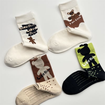 卡通學院風 撞色字母中筒襪  925