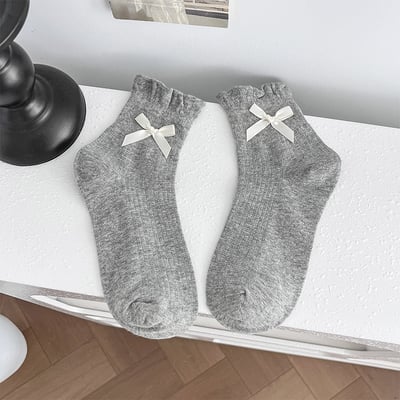 純棉蝴蝶結泡泡口 透氣短襪	  434