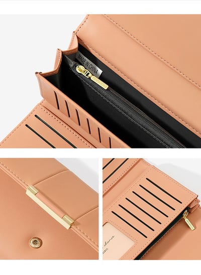 日系簡約女士長款三折皮夾 n5624