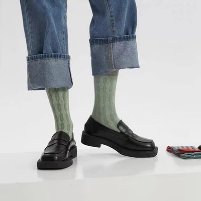 撞色麻花立體浮雕 棉質中筒棉襪  n1222