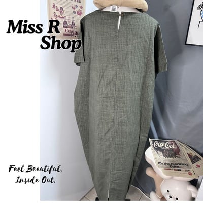 棉麻連身裙 女 春夏新款 復古文藝 寬鬆大尺碼 中長款 短袖洋裝 顯瘦遮肉 氣質百搭 簡約 休閒 落地裙 綠 裙子 n37600513