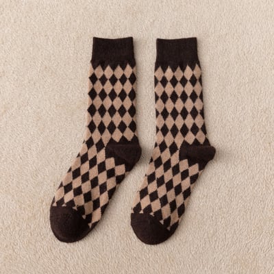 (厚襪)羊毛襪英倫學院風 中筒襪秋冬加厚菱格子襪  n1088