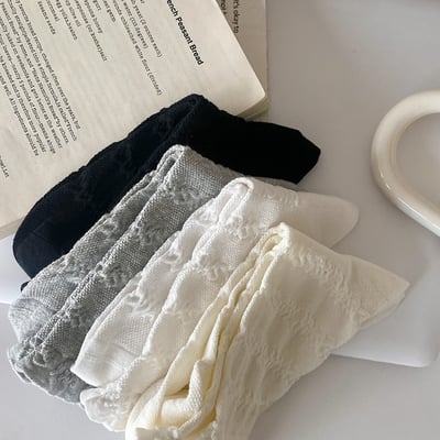 純色無骨褶皺 法式百搭中筒襪 網眼薄韓系蛋糕襪   n1166