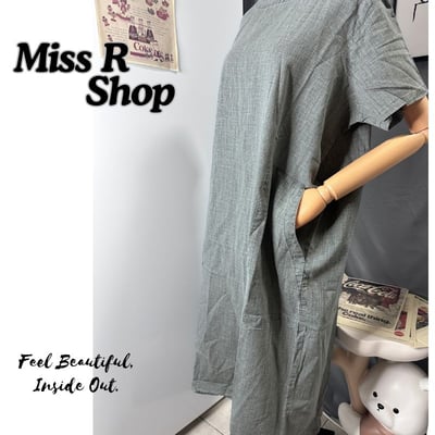 棉麻連身裙 女 春夏新款 復古文藝 寬鬆大尺碼 中長款 短袖洋裝 顯瘦遮肉 氣質百搭 簡約 休閒 落地裙 綠 裙子 n37600512