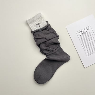 雙層撞色堆堆襪薄款中筒襪 407