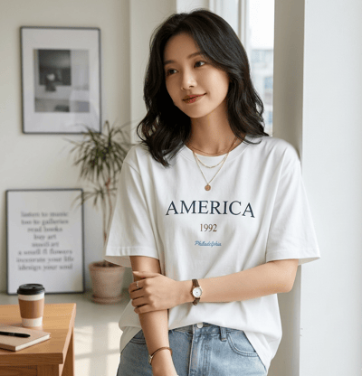 美式復古 AMERICA 字母 短袖T恤 韓系日系 純棉透氣 寬鬆顯瘦 韓感 簡約百搭 n600091