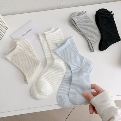 春夏季 純色透氣堆堆襪 豎條高顏值休閒襪   512
