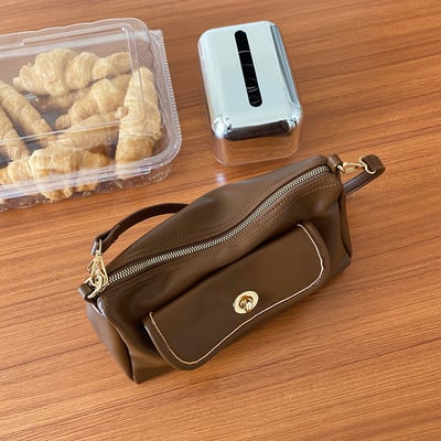 復古 咖啡棕  斜挎 單肩 百搭 鎖扣方包 5183