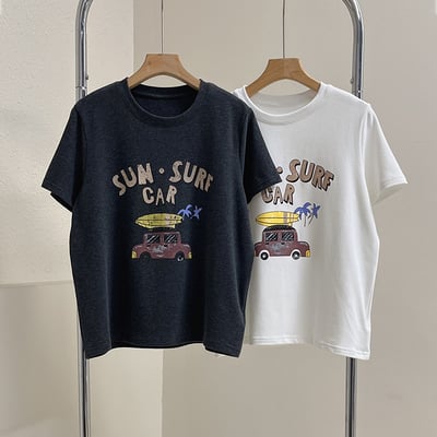 (春秋款)百搭汽車卡通 顯瘦灰色短袖T恤 7153