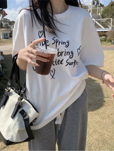 印花短袖T恤 寬鬆顯瘦減齡白色上衣 7042