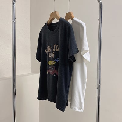 (春秋款)百搭汽車卡通 顯瘦灰色短袖T恤 7156