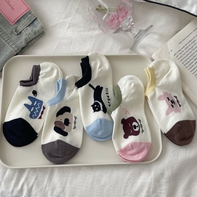 春夏薄款襪子 卡通塗鴉點子紗 矽膠防滑淺口船襪隱形襪   523
