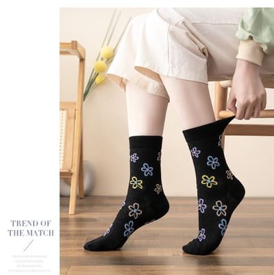 小花中筒襪吸汗透氣百搭女襪048