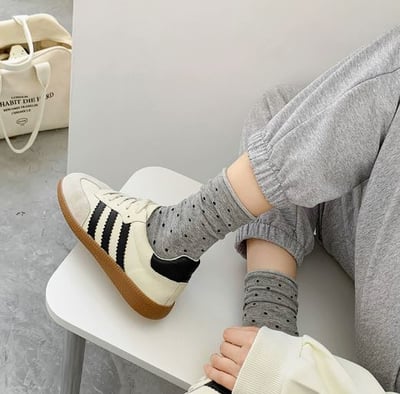 奶油系卷邊點點韓系襪 722