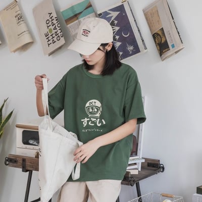 日系女裝短袖t恤 卡通印花半袖圓領上衣 春秋款 7413