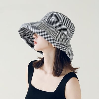 MISSRSHOP 日系格紋漁夫帽 女生遮陽帽 大帽簷防曬帽 春夏薄款 韓版百搭 顯小臉 n2650152