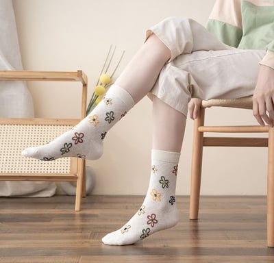 小花中筒襪吸汗透氣百搭女襪046